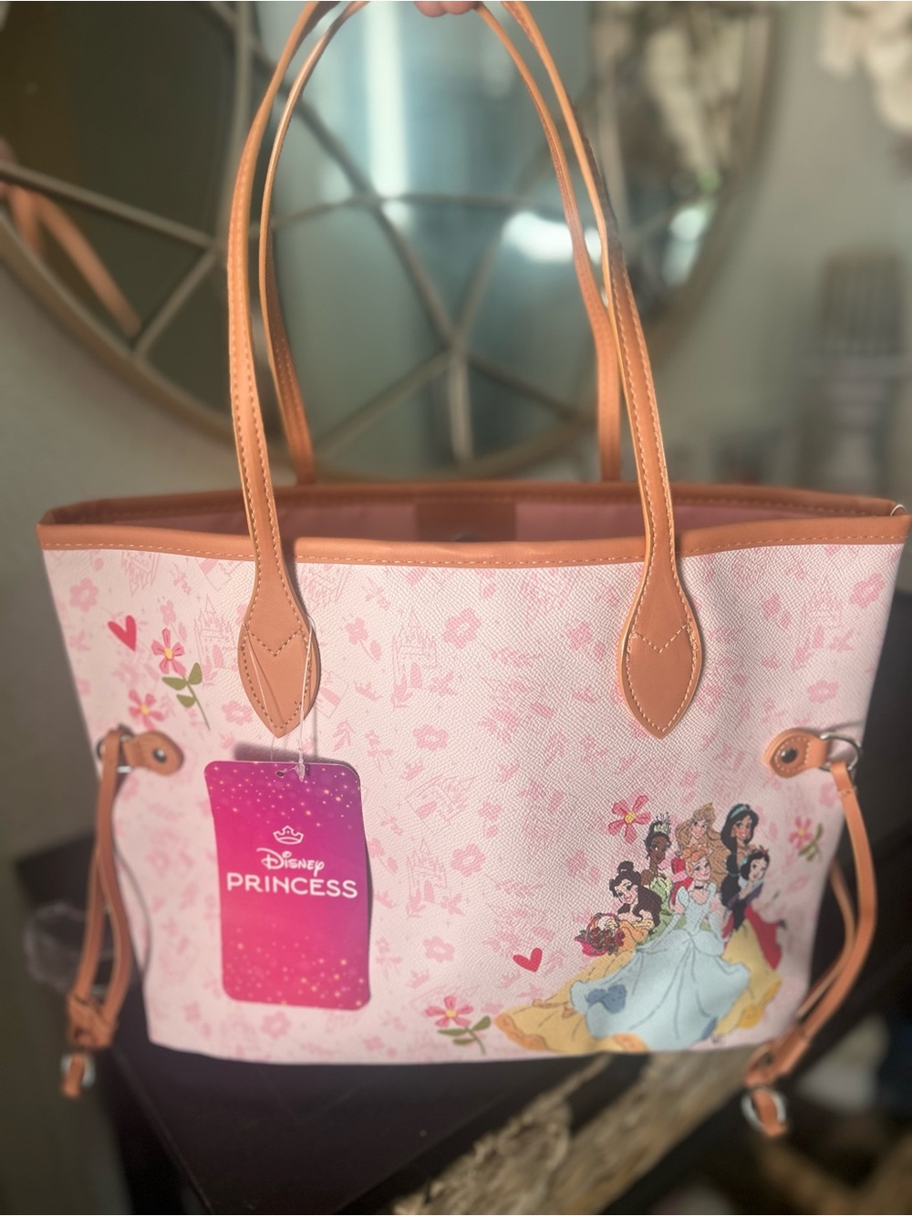 Disney Princess Pink Tote with Tan Trim